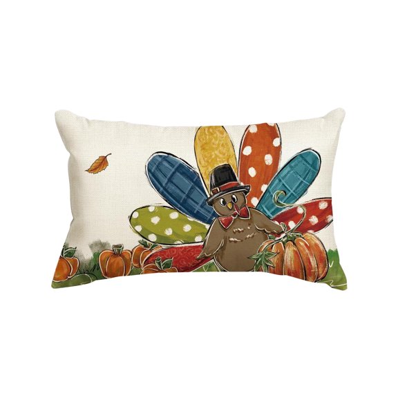 STAOEDU Happy Thanksgiving Pillow Covers 11x20 Cute Cartoon Turkey with Fall Maple Leaves Throw Pillow Covers Square Cotton Blend Pillow Case