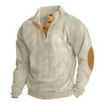 thumbnail image 1 of STAOEDU Mens Corduroy Shirt Lapel Collar Button Up Pullover Mock Neck Long Sleeve Sweaters with Elbow Patches, 1 of 2