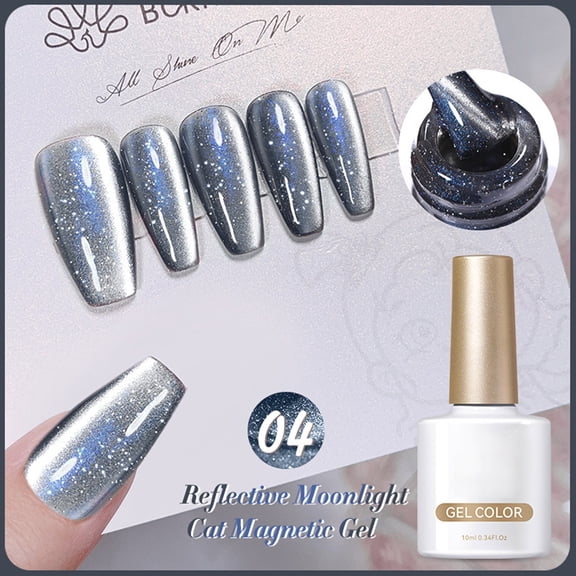 STAOEDU Moonlight Cat Eye Gel Polish For Nail 10ml, Magnetic Shimmer Crystal Cateye Gel with Magnet Stick Silver Blue Gloss Aurora Manicure Set for Ladies Home Salon DIY Nail Art