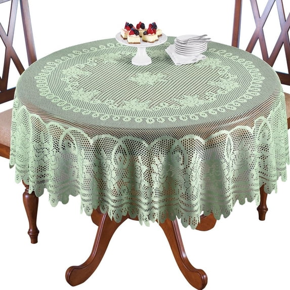 STAOEDU Round Green Lace Tablecloth. - for 4 People Table Seating