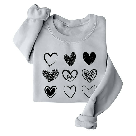STAOEDU Valentine's Day Long Sleeve Sweatshirts Women Love Heart Print Graphic Shirts Pullover Tops
