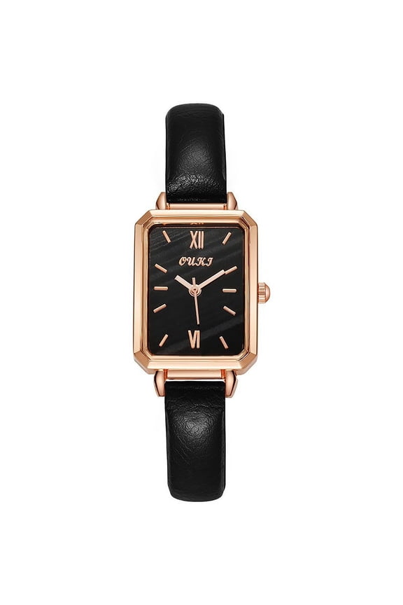 Watch for Women Vintage Square Watch Essentials - Water Resistant Rectangular Case with Leather Strap