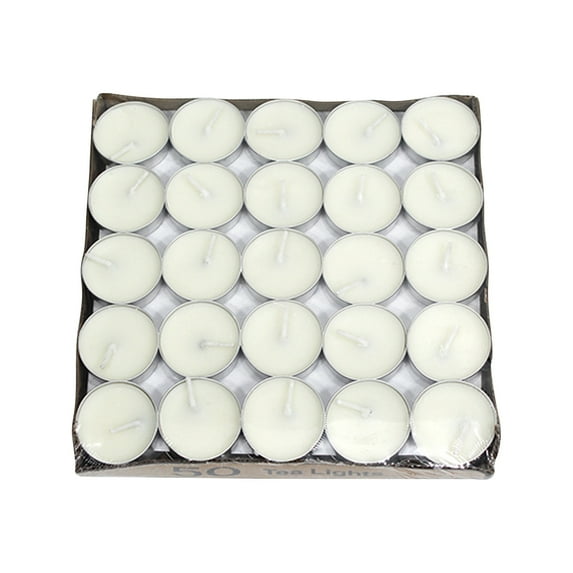 STAOEDU White Unscented Indoor/Outdoor Tealight Candles, 50 Count, Tea Light Candles for Home, Weddings, Christmas & Halloween Decor