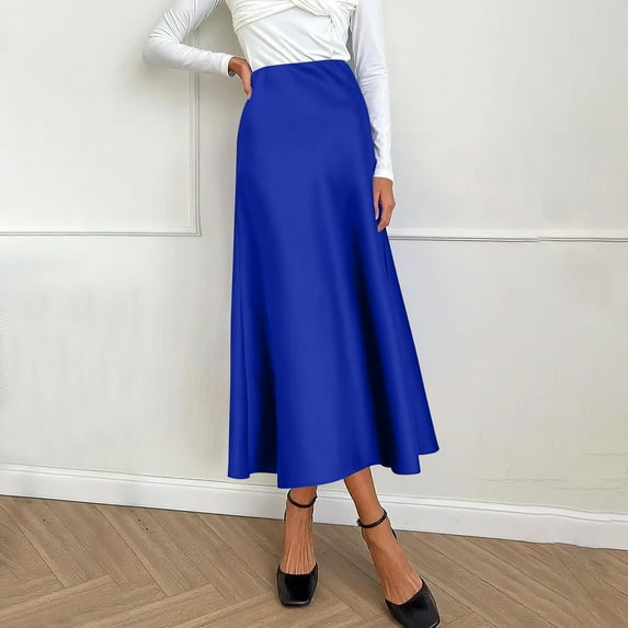 STAOEDU Women's Elegant Satin Skirt High Waist A Line Flowy Cocktail Party Flared Midi Skirts