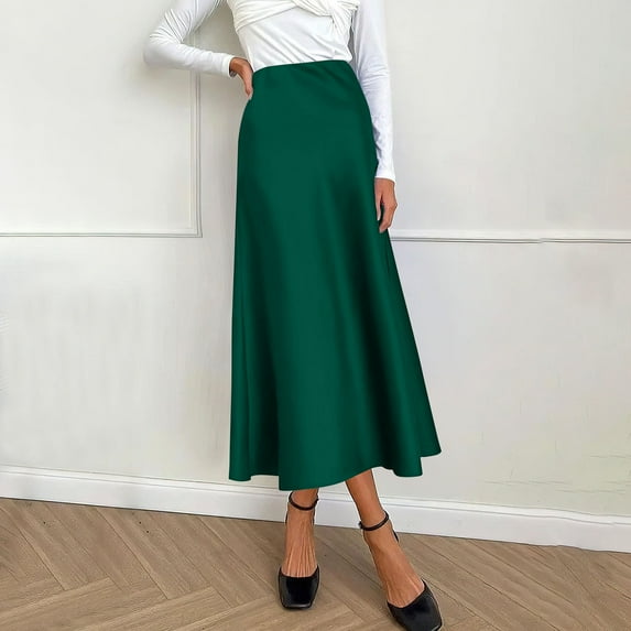 STAOEDU Womens High Waist Midi Skirt Fishtail Silky Satin Skirt Work Party Pencil Bias Cutting Skirt