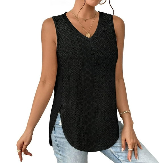 STAOEDU Womens Summer Tank Tops Flowy Blouse Eyelet Embroidery Sleeveless Flowy Blouse