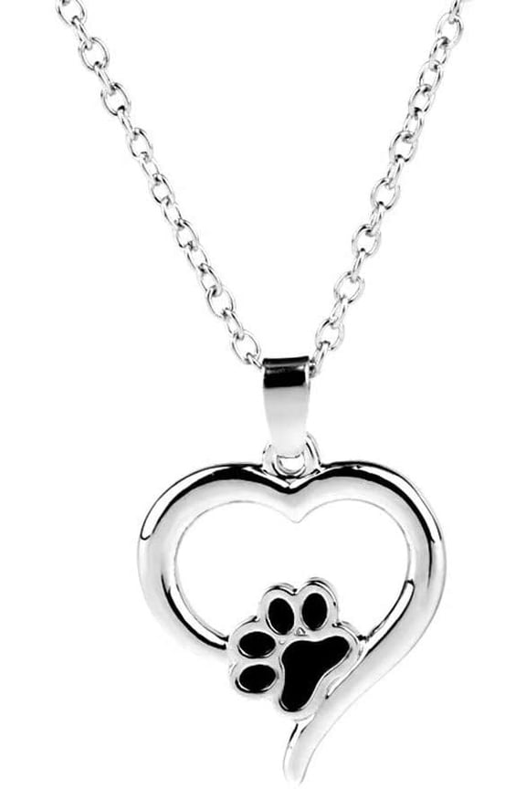 Puppy Dog Pet Paw Print Love Heart Pendant Necklace Jewelry Gift for Women Girlfriend Animal Charm Chain Necklace