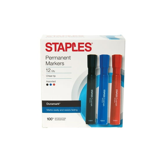 STAPLES DURAMARK PERMANENT TANK MARKERS CHISEL ASSORTED 12PK (10404) 10404-CC
