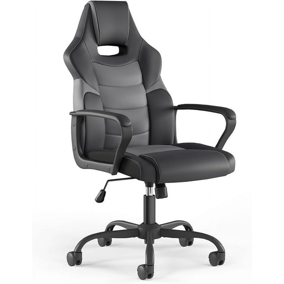 STAPLES Emerge Vector Luxura Faux Leather Gaming Chair, Black & Gray