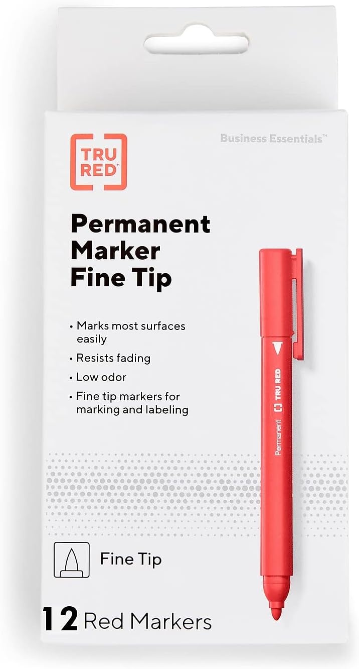 STAPLES TRU RED Pen Permanent Markers Fine Tip Dozen