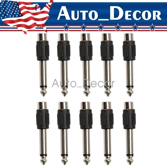 RCA Female To 1/4 Inch Mono Jack Adapter - Right Angle Audio Connector For Studio, Guitar, & Audio Equipment