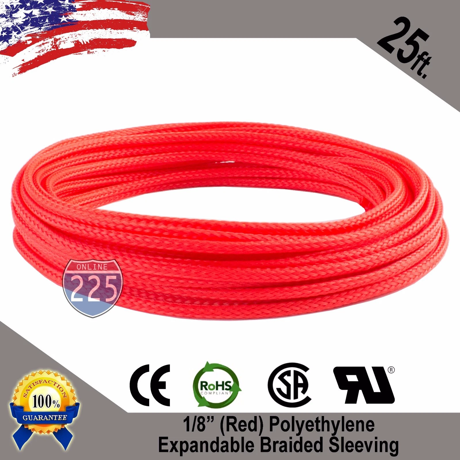 Braided Cable Sleeve 25ft Expandable Braided Sleeving - 1/8" Black