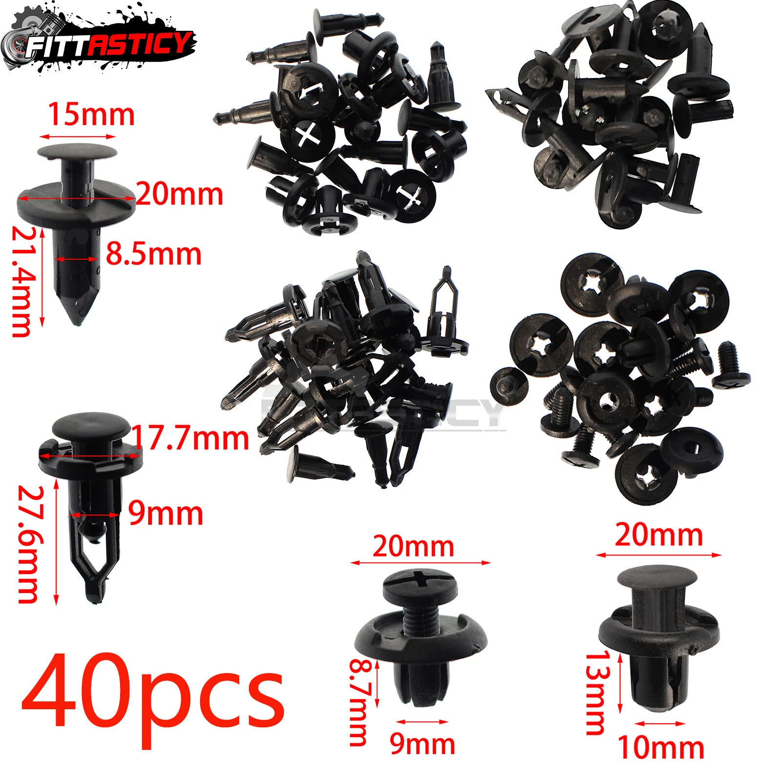 STAR- 40 Car Plastic Rivets Fastener Clips Bumper Push Pin Rivet ...