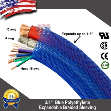 25 FT 3/8" Blue Expandable Braided Cable Sleeving - Wire Loom Tubing, US Stock