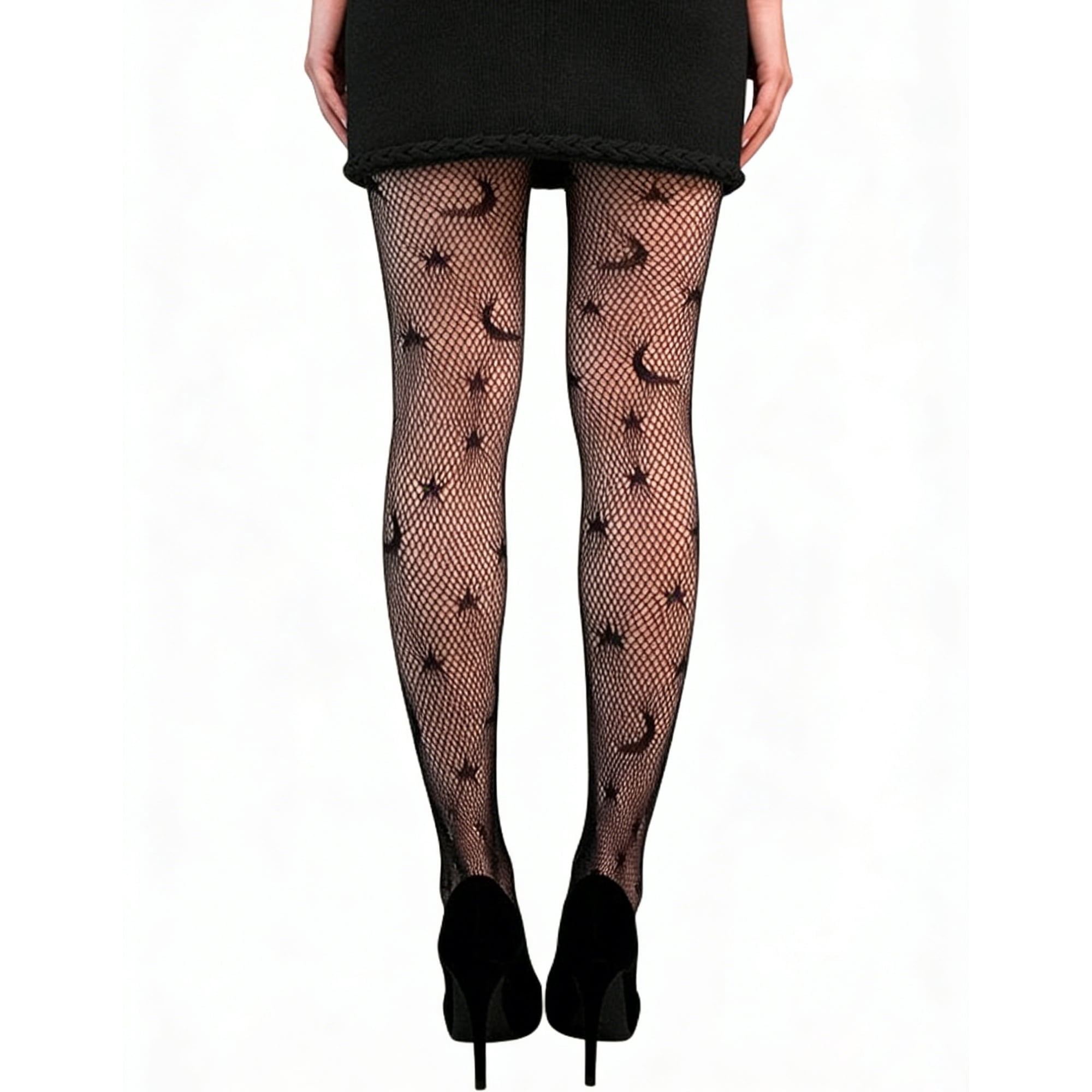 Star and Moon Tights Costume Accessory for Adults, Black, S-XL, Halloween by Way To Celebrate