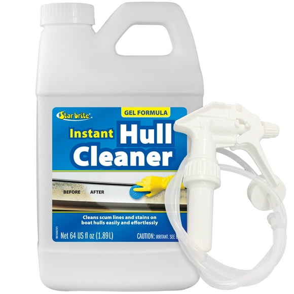 STAR BRITE Instant Hull Cleaner - Gel Spray Formula Clings to Vertical Surfaces Easily Removing Stains From Boat Hulls, Fiberglass, Plastic & Painted Surfaces 64 Oz WITH SPRAYER (096164)