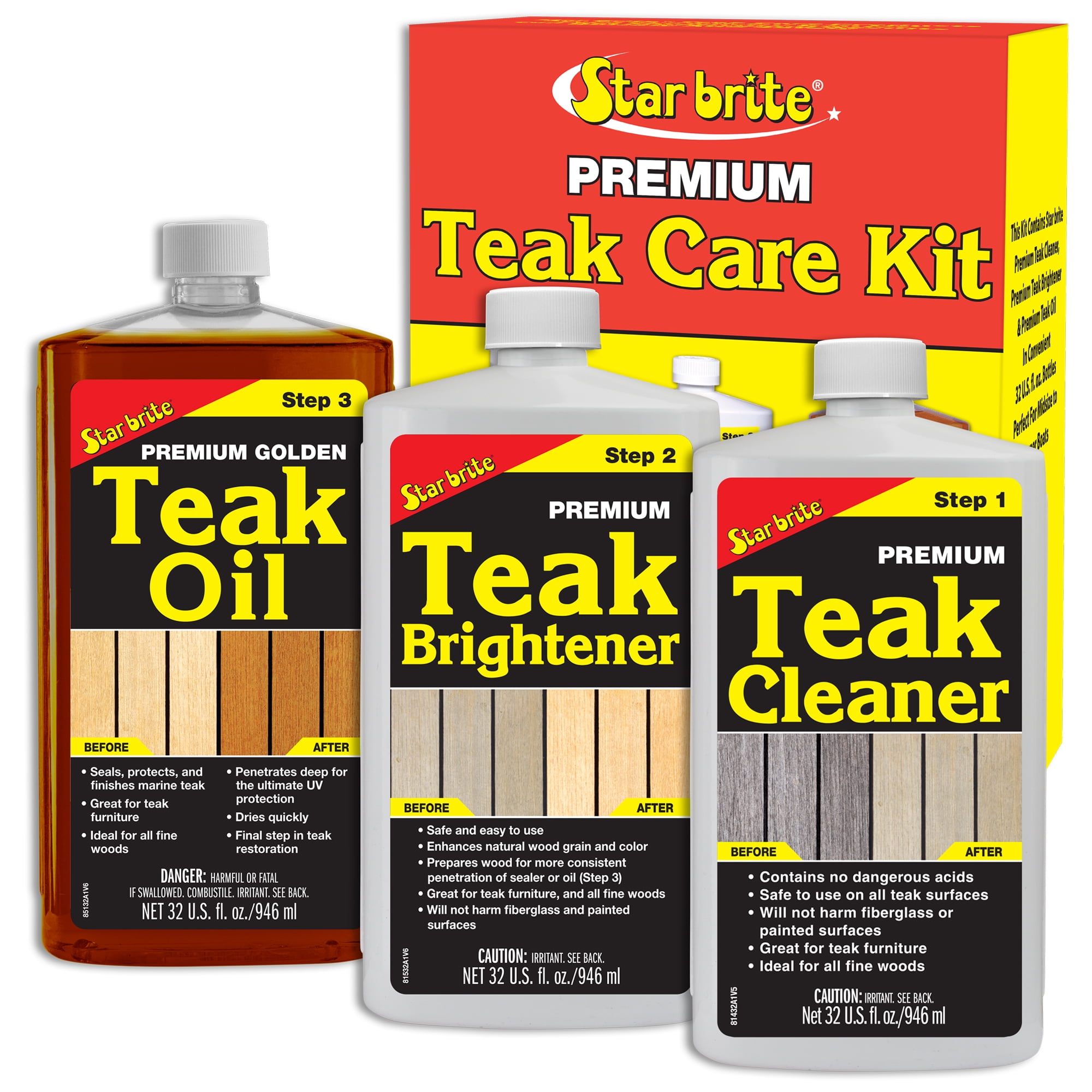 STAR BRITE Premium Teak Care Kit Marine Grade Teak Cleaner