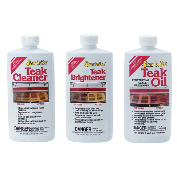 STAR BRITE Teak Care 3 Step Kit - Teak Cleaner + Teak Brightener + Teak Oil - 16 OZ (081216)