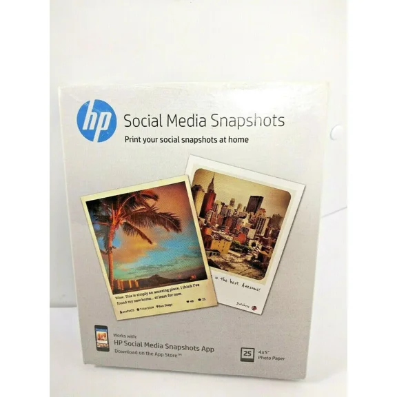 STAR- Hp Social Media Snapshots 4" X 5" Photo Paper Sheets 25 Count, New Free Shipping