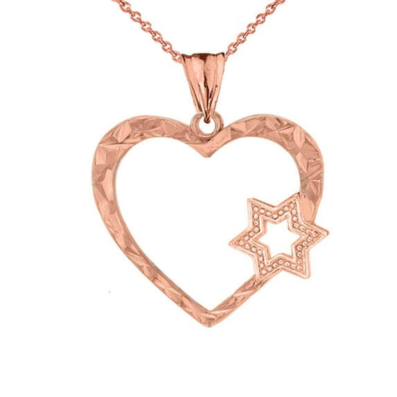 STAR OF DAVID HEART PENDANT NECKLACE IN ROSE GOLD : 14K Pendant with 20" chain