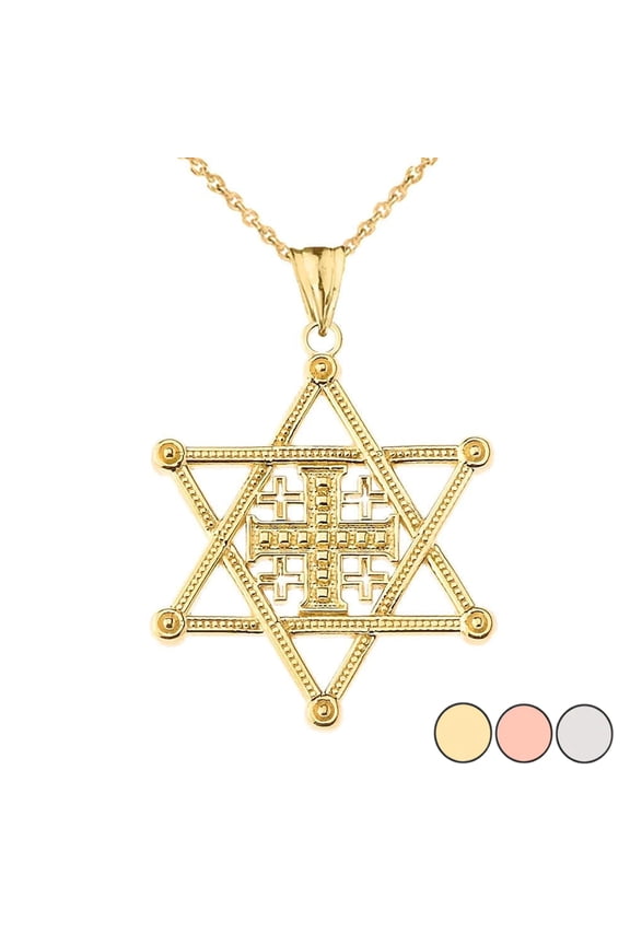 STAR OF DAVID JERUSALEM CROSS PENDANT NECKLACE IN GOLD (YELLOW/ROSE/WHITE) : 14K Pendant with 18" chain