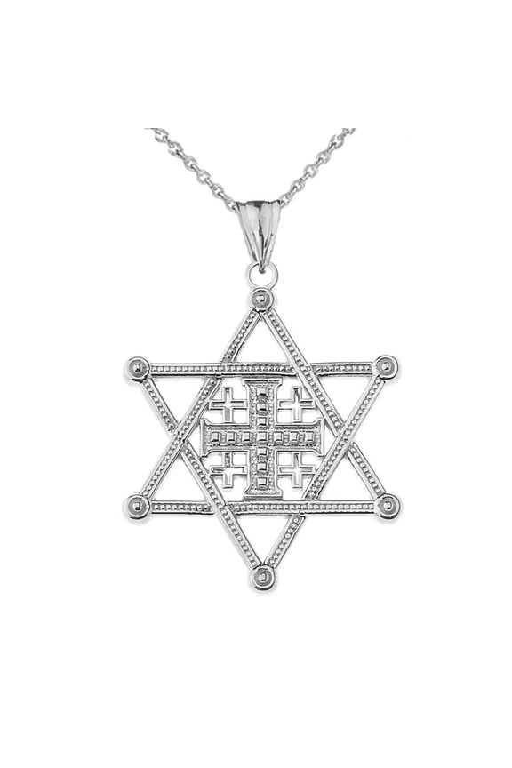 STAR OF DAVID JERUSALEM CROSS PENDANT NECKLACE IN STERLING SILVER : Pendant only