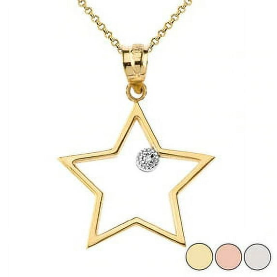 STAR OUTLINE SOLITAIRE PENDANT NECKLACE IN GOLD (YELLOW/ROSE/WHITE) : 14K Pendant with 16" chain