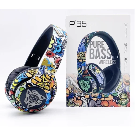 STAR- Pure Bass Wireless Bluetooth P35 Headphones: Hip Graffiti Style In Abstract