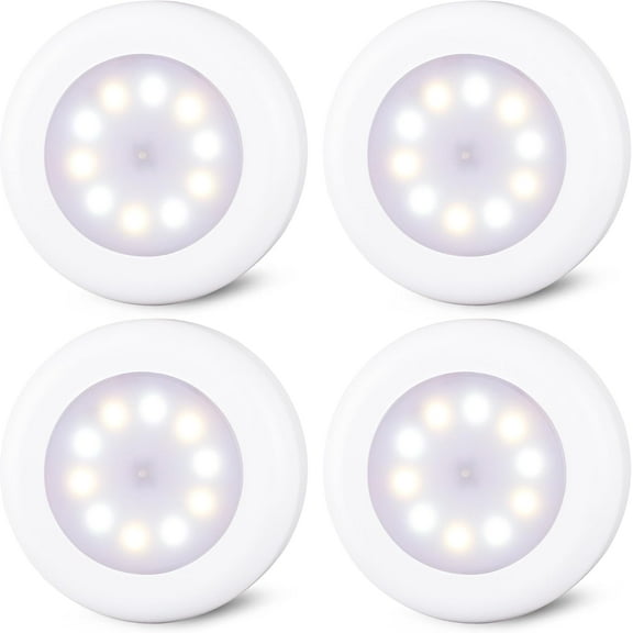 STAR-SPANGLED 4 Pack 3.1 Dimmable Push Tap Lights, Stick on LED Touch Puck Lights AA Battery Operated, 3 Color Modes Sticky Button Lamps for Classroom, Kitchen, Under Cabinet, Closet