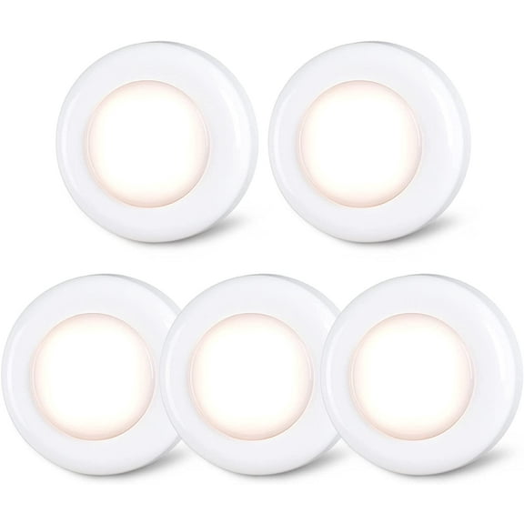 STAR-SPANGLED Push Tap Light, 2.8 Mini Night Touch LED Puck Lamp, Portable Under Cabinet Lighting AAA Battery Operated Powered, DIY Stick On Lights for Closet, Counter, Kitchen, Warm White, 5 Pack