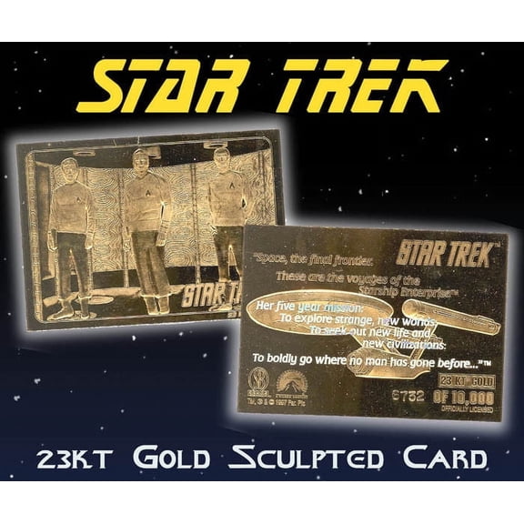 STAR TREK Kirk Spock McCoy in Transporter 23KT Gold Card Sculpted #/10,000