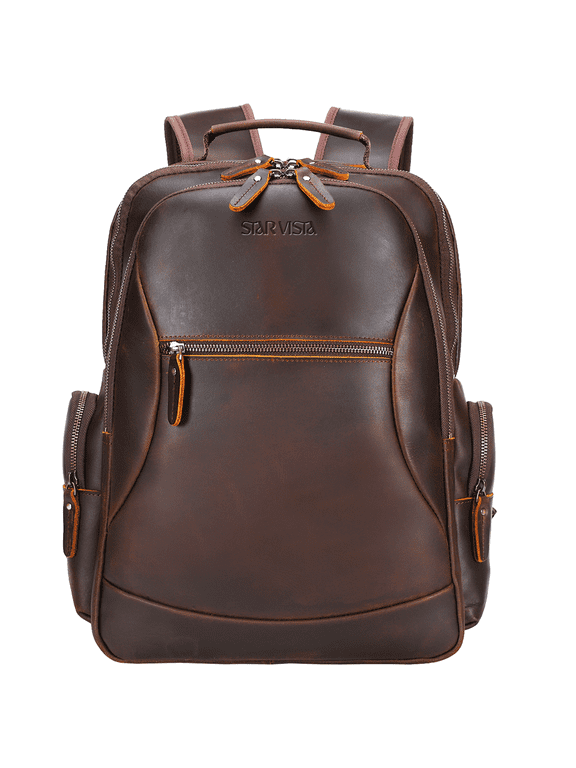 Nettuno15.6 Vintage Full Grain Leather Laptop Backpack for Men, Multi Pockets, Casual Outdoor Business Travel Rucksack, YKK Zippers