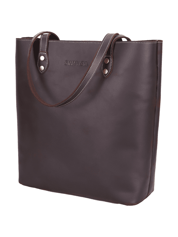Taormina Vintage Full Grain Leather Tote, Satchel Handbag, Dark Brown, Women's Shoulder Bag, YKK Zippers, Top Handles, Detachable Inner Cotton Bag