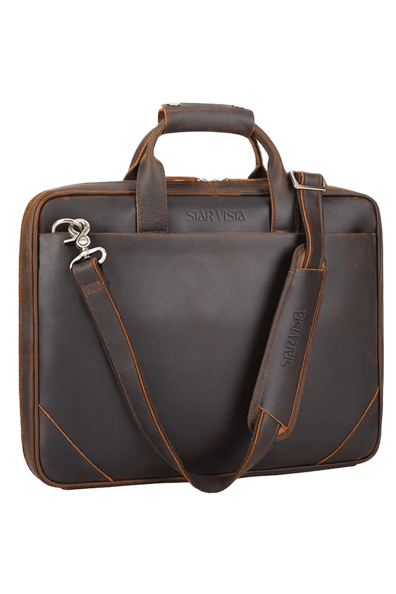 Vittorio Slim Laptop Messenger Bag, Full Grain Leather Briefcase for Men, Dark Brown, Fits 15.6" Laptop, YKK Zippers and Brass Hardware