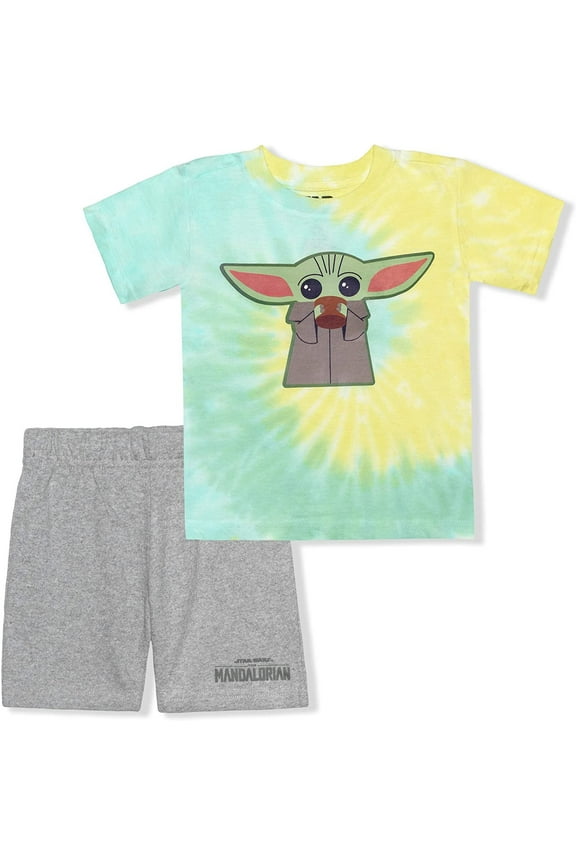 2 Pack Baby Yoda Tie Dyed Short Sleeve Tee Shirt and Shorts Set for Boys