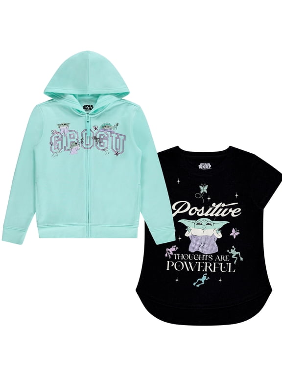 Baby Yoda Girls Grogu Hoodie and T-Shirt Bundle - The Mandalorian Sizes 4-16