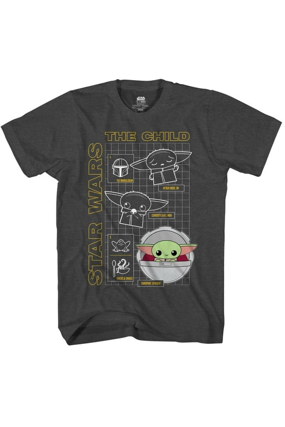 Boys Baby Yoda T-Shirt - Mandalorian The Child Boys Boys Short Sleeve T-Shirt- Little and Big Boys Sizes XS-XL Charcoal