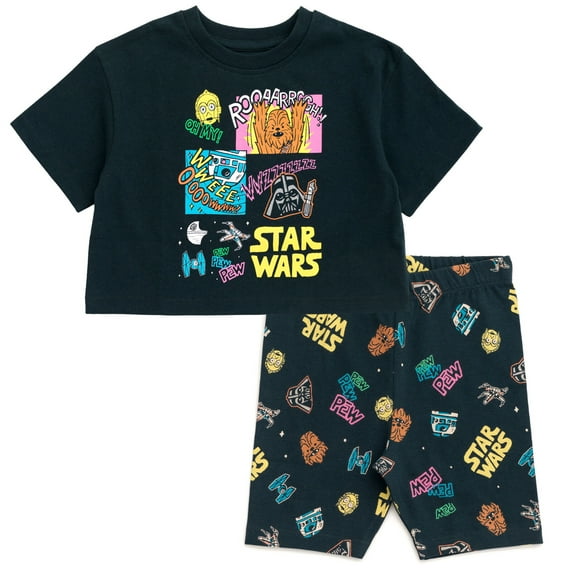 STAR WARS Darth Vader R2-D2 Chewbacca Drop Shoulder T-Shirt and Bike Shorts Outfit Set Toddler to Big Kid