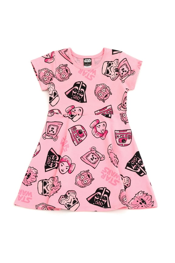 Darth Vader R2-D2 Chewbacca French Terry Skater Dress Toddler to Big Kid