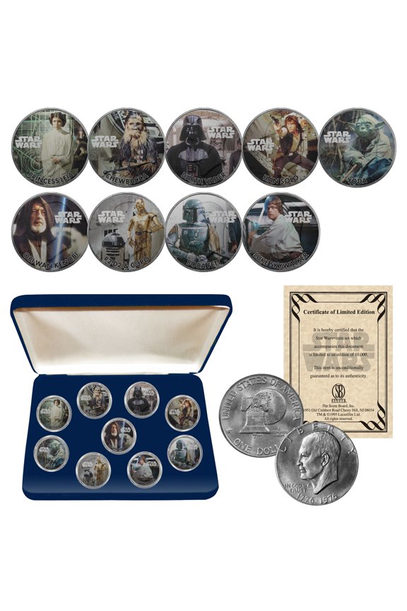 STAR WARS Genuine 1976 Eisenhower Dollar 9-Coin Set w/ BOX - OFFICIALLY LICENSED