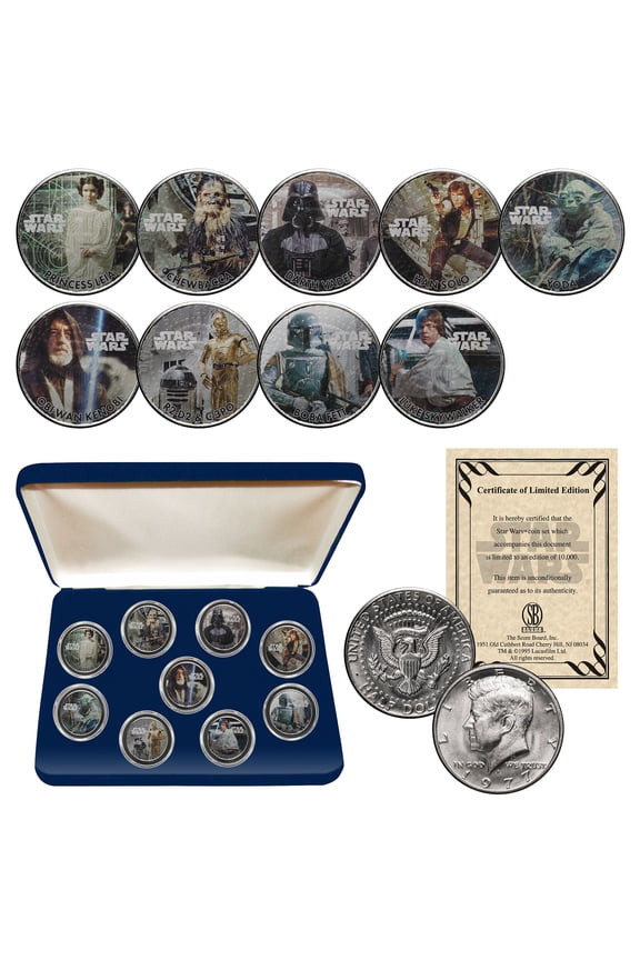 STAR WARS Genuine 1977 Kennedy Half Dollar 9-Coin Set w/ BOX OFFICIALLY LICENSED
