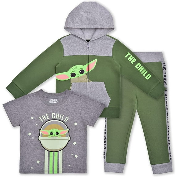 STAR WARS Lucasfilm Boy's 3-Pack Baby Yoda Tee, Long Sleeve Shirt and Jogger Pant Set
