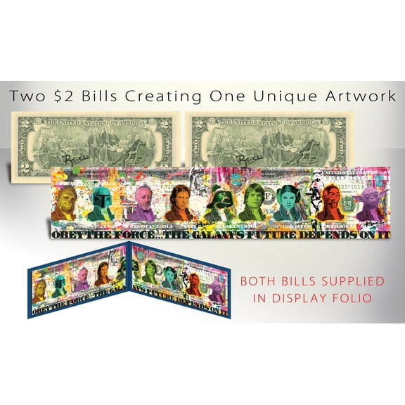 STAR WARS * Original Characters * Panoramic Art on 2-Panel Genuine U.S. $2 Bills