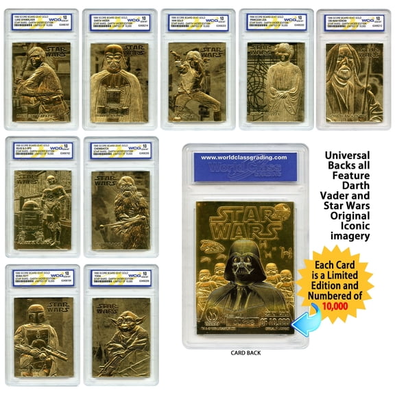 STAR WARS Set of 9 Official 23K Gold Cards Graded Gem-Mint 10 DARTH VADER SERIES