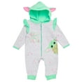 thumbnail image 1 of STAR WARS The Mandalorian Baby Girls Hooded Bodysuit - Baby Yoda Sweatshirt Fleece Zip Up One Piece Pink/Yellow, 12M, 1 of 6
