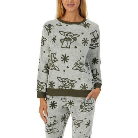 STAR WARS The Mandalorian Grogu Womens 2-Piece Plush Fleece Jogger Lounge Set | Green, XL