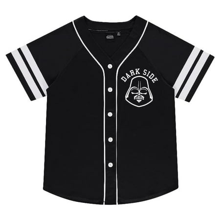 STAR WARS Women's Baseball Jersey, Button Down Printed Dark Side Star Wars Baseball Shirt Black - L