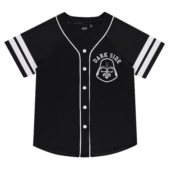 STAR WARS Women's Baseball Jersey, Button Down Printed Dark Side Star Wars Baseball Shirt Black - L