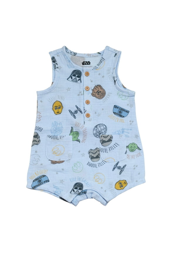 Yoda Darth Vader Chewbacca Henley Sleeveless Romper Newborn to Infant