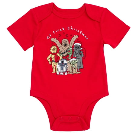 STAR WARS Yoda Darth Vader R2-D2 My First Christmas Bodysuit Newborn to Infant